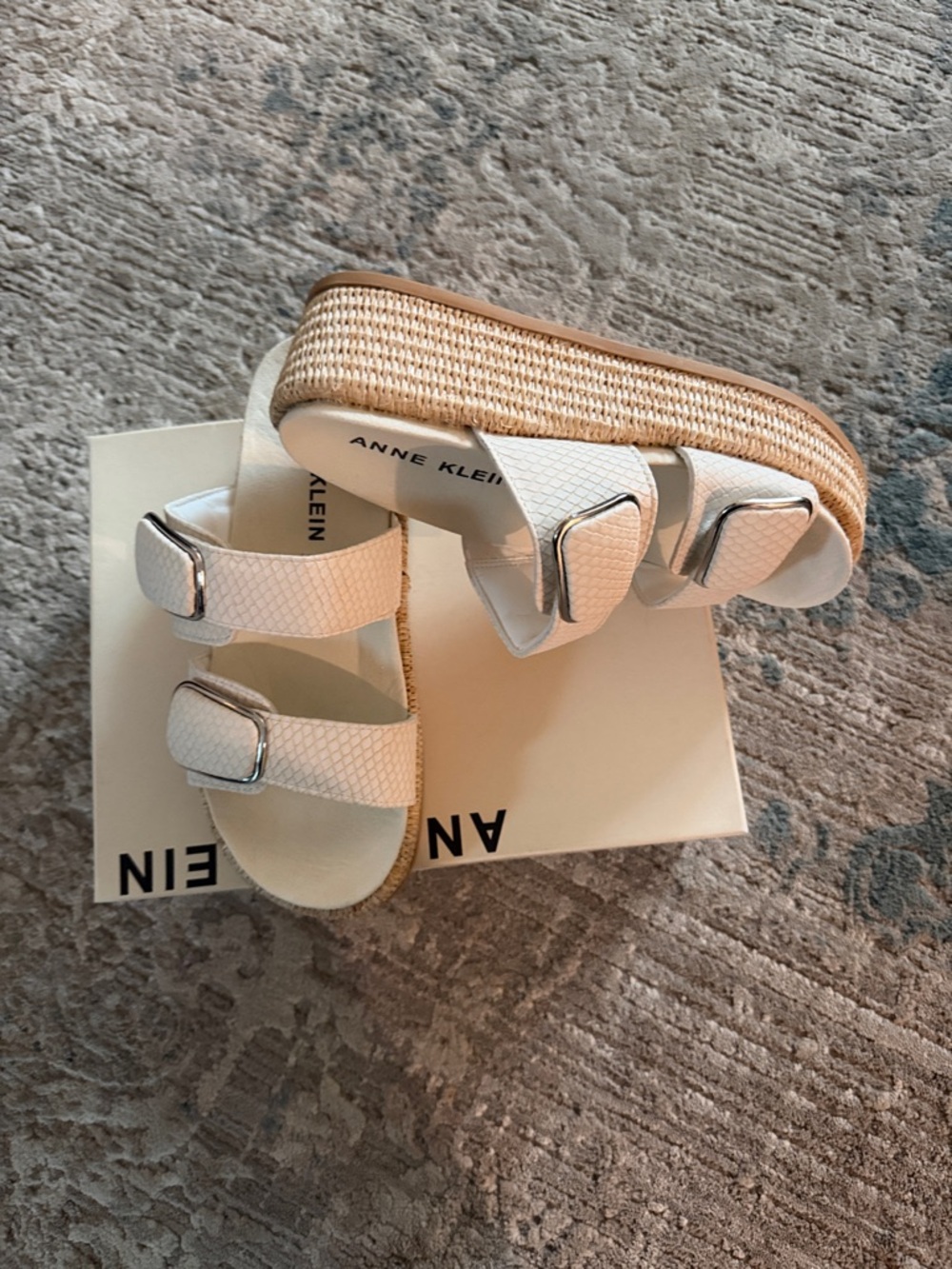 Anne Klein White Platform Buckle Sandals